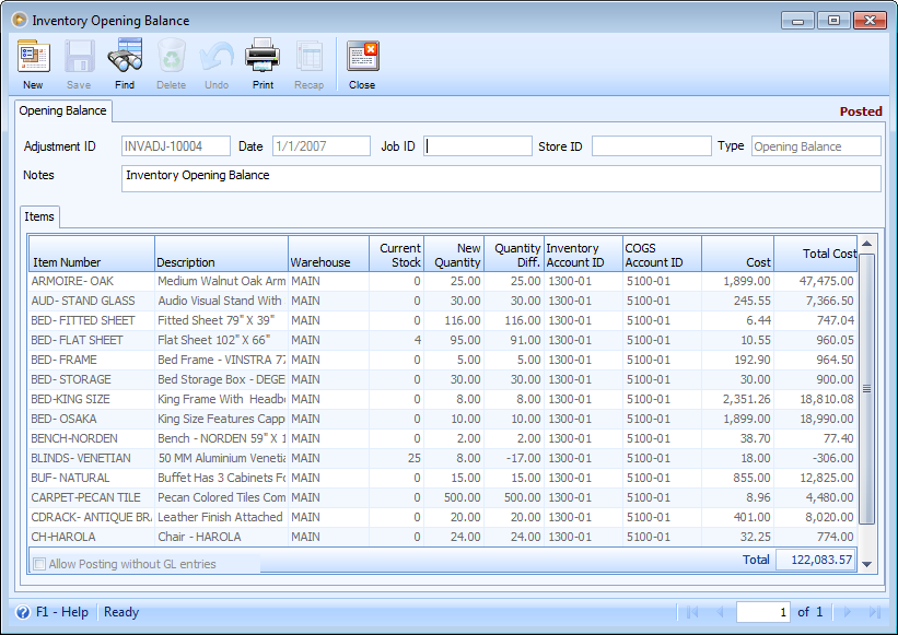 Business inventory account